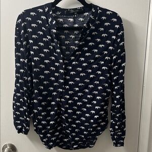 Fun 2 Fun Navy Blue Elephant Print Blouse